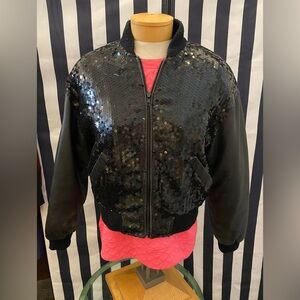 Nevada Blue vintage leather/sequin bomber jacket size S